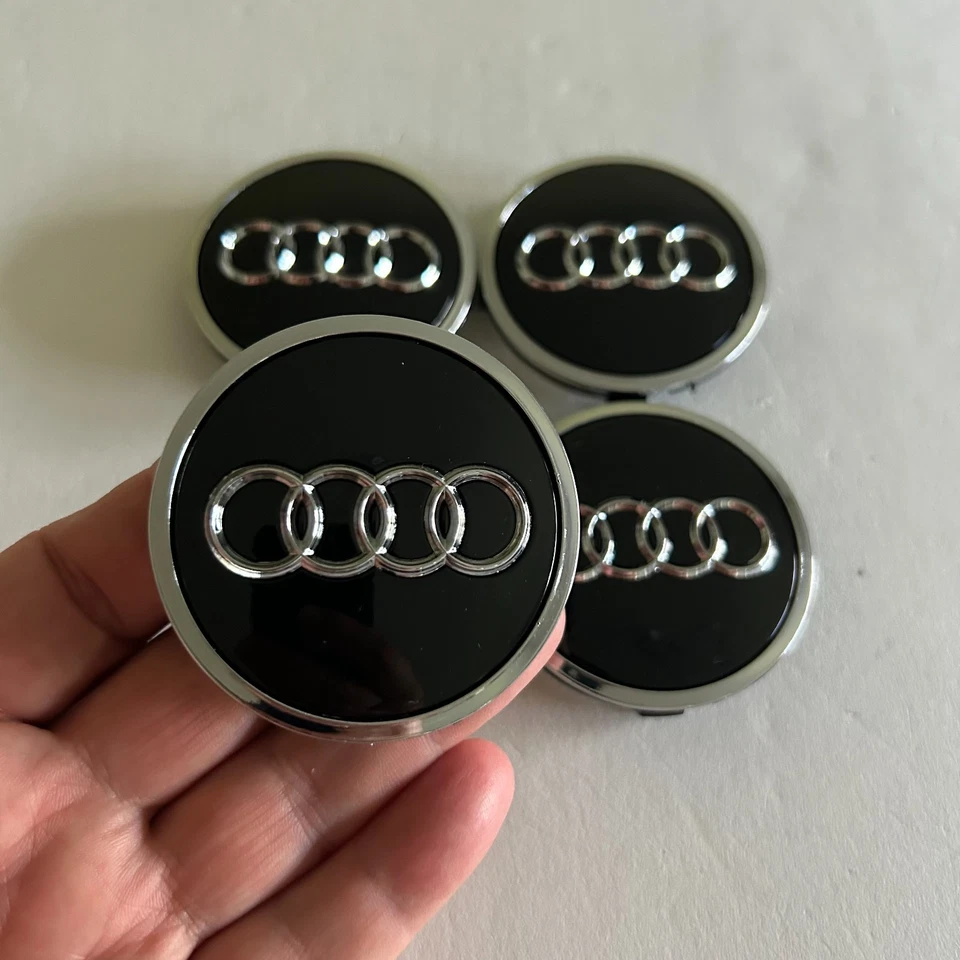 4件套黑色镀铬车轮中心盖61毫米2.4英寸适用于奥迪A4 A6 Q5 Q7 S4 S6 — 第 2/3 张图片