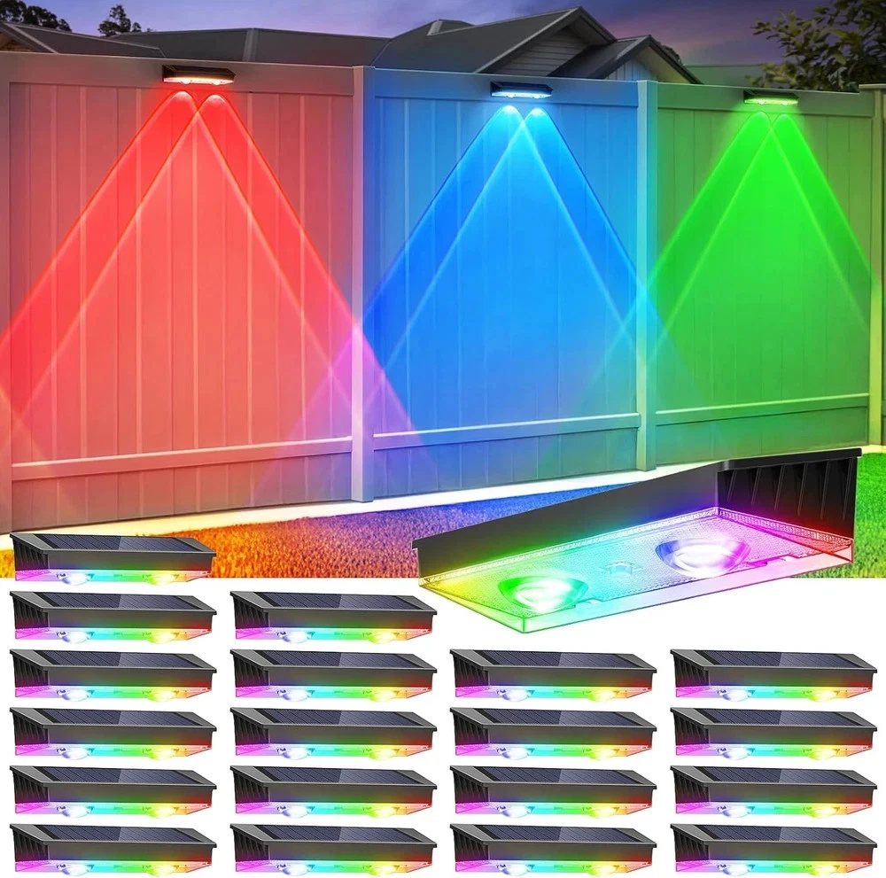 Solar Fence Lights Outdoor, 20 Pack Warm White/Rgb Fence Solar Lights with 2 LED