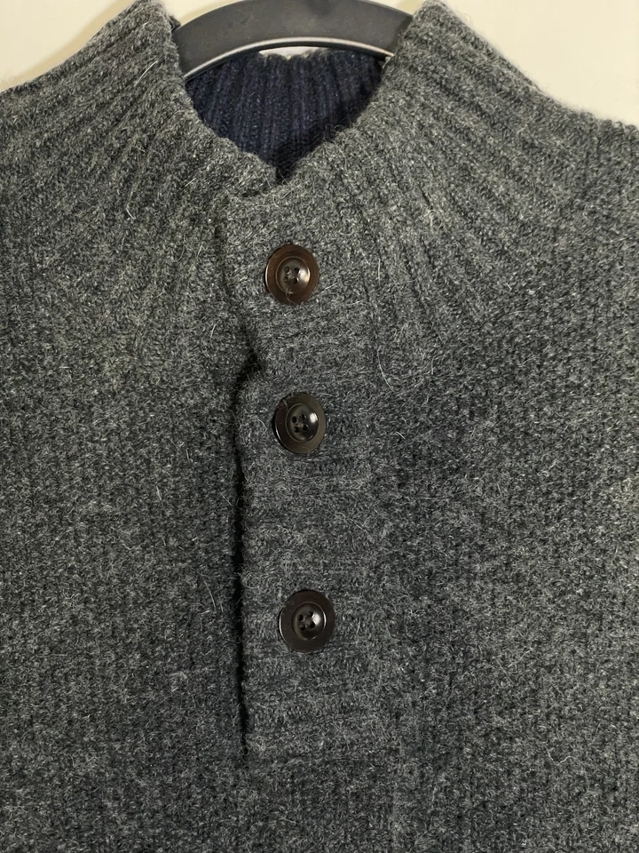 Suéter de lana LAND’S END para hombre L 42-44 carbón tejido gofre falso tortuga Henley Bl. Foto 2 de 4