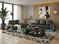 Sofa Set 3-Sitzer 2-Sitzer Schwarz Led Wohnzimmer Couch Design MöBel *