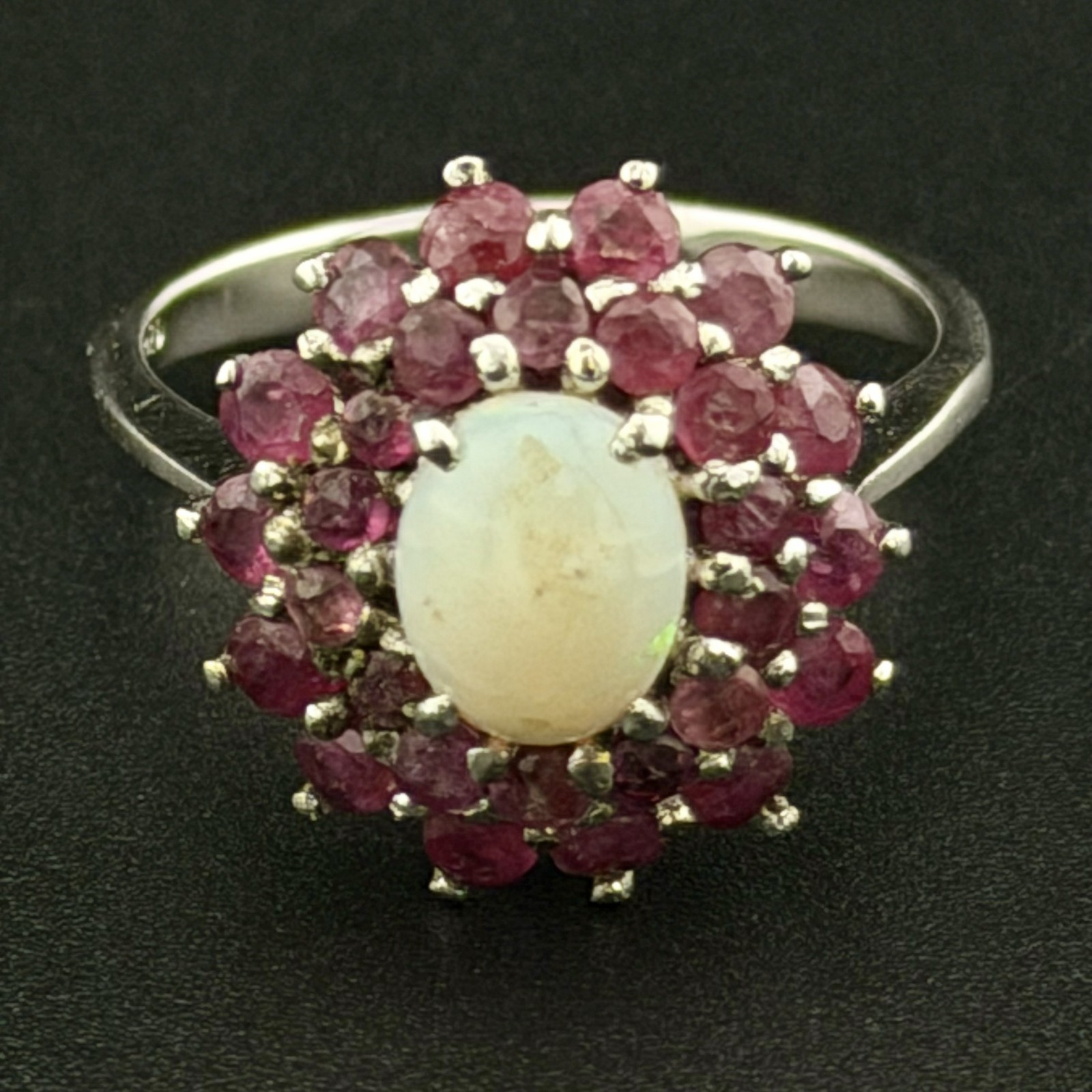 WHITE OPAL RUBY RING STERLING SILVER RING - 1CT R… - image 8