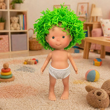 Muñeca pequeña Pippa 9"" niña desnuda de Nines d'Onil verde patio lana