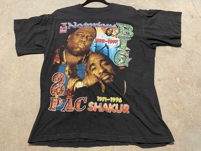 Vintage 90s NOTORIOUS B.I.G / TUPAC Memorial Rap Tee RARE Size XL Bay Club