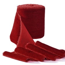 3 Inch Red Velvet Christmas Ribbon Frayed Edge 3 Yards Roll Bouquet Bows