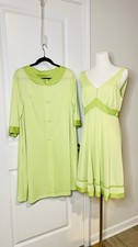 Shadowline Vintage Nightgown 2 Pieces Lime Green Solid Wedding Sz M All Nylon