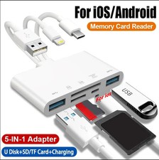 5-in-1 SD/TF Card Reader for iOS USB OTG Adapter with Charging Port