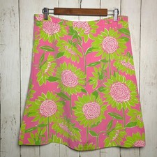 Lilly Pulitzer Silk Floral Skirt Size 4 Pink Green Sunflowers Tropical Preppy
