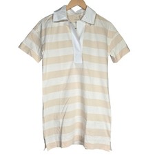 Everlane Organic Cotton Polo Dress XXS Tan White Striped Short Sleeve Mini New