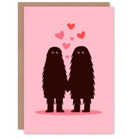 Same Kind Of Strange Cute Bigfoot Couple Illustration Valentine's Day Card