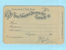 FORT WORTH DENVER CITY 189x RAILWAY RR RY RAILROAD PASS