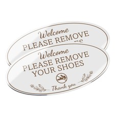 Please Remove Your Shoes Sign 2-Pack, 8x4 Inch, White Acrylic, Self-Adhesive