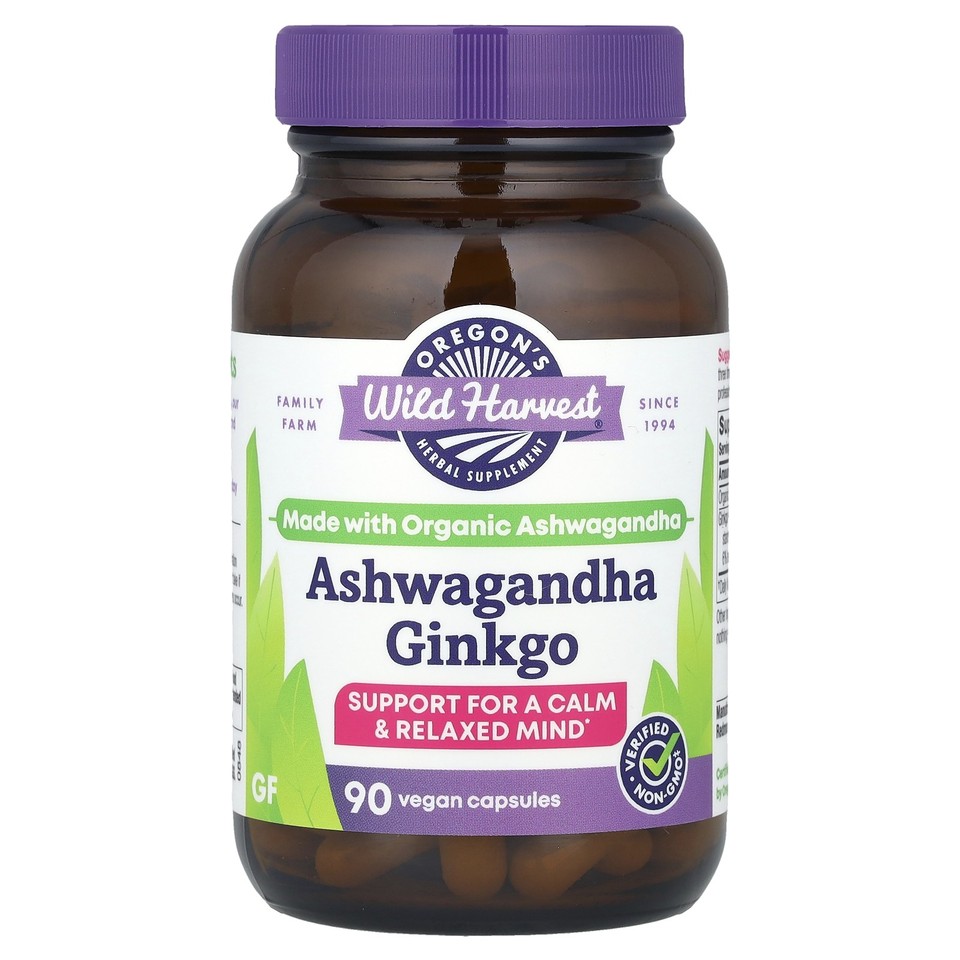 Oregon s Wild Harvest Ashwagandha Ginkgo 90 Vegetarian Capsules Dairy-Free,