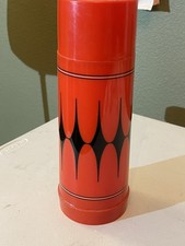 Vtg Aladdin Thermos 1 Qt Red & Black Diamond Plastic Made in USA Excellent Cond