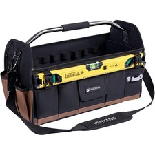 22in Foldable 19 Pocket Open Top Tool Tote Adjustable Shoulder Strap
