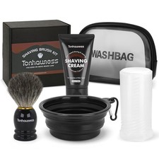 Travel Shaving Brushes Kit For Men, 5 In 1 Badger Hair With Washbag