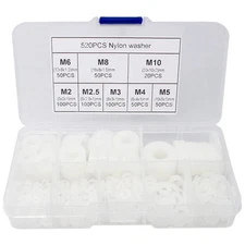 520PCS Nylon Flat round Washer Assortment Plastic Washers Spacers M2 M2.5 M3 M4
