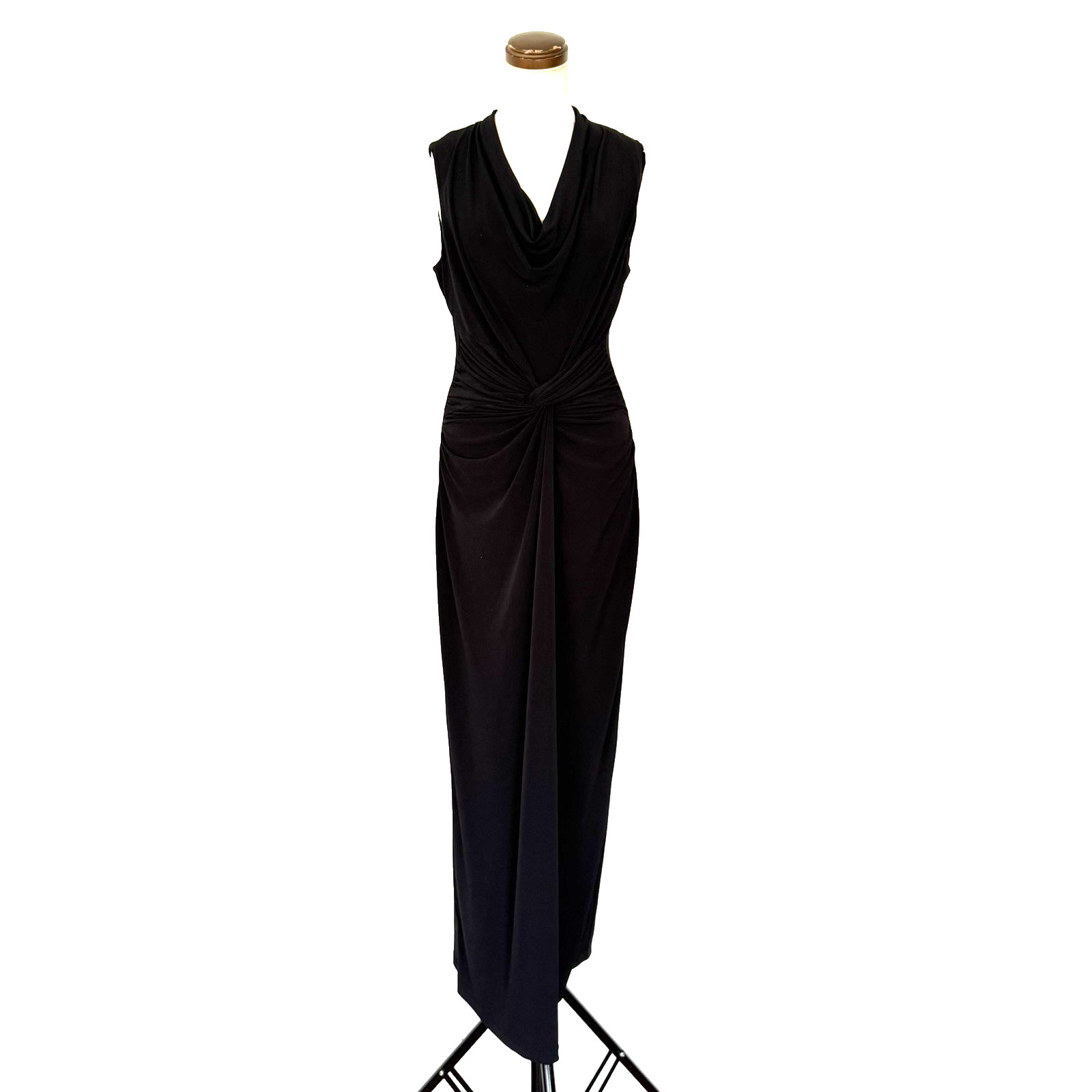 Calvin Klein Evening Dress Black Maxi Sz 6 Stretch Whimsigoth Retro Cowl Sequin