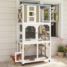 Petscosset Large Wooden Catio Outdoor Cat Enclosure, Window Cat House