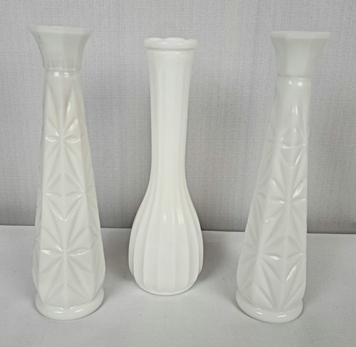Milk Glass Bud Vase Lot Set of 3 Wedding Decor Flower Arrangements Spring Decor - Picture 3 of 16