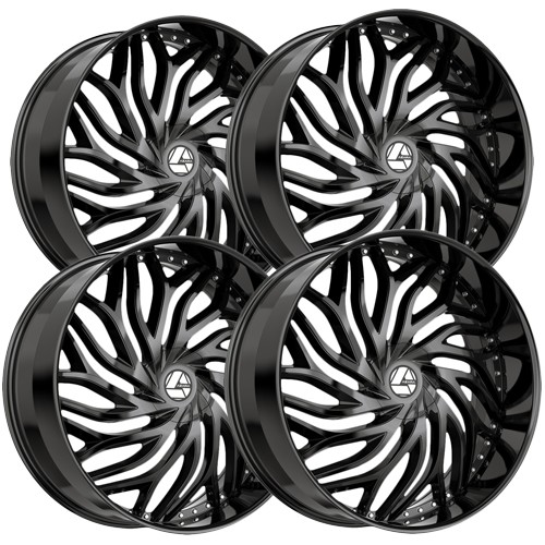 (Set of 4) Azara AZA-537 22x9.5 5x115/5x120 +15mm Gloss Black Wheels Rims