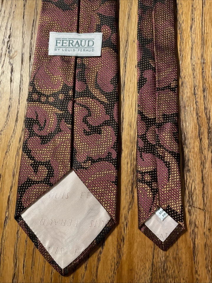 复古二手状况完好 Louis Feraud 编织丝绸花卉佩斯利领带法国制造 — 第 4/4 张图片