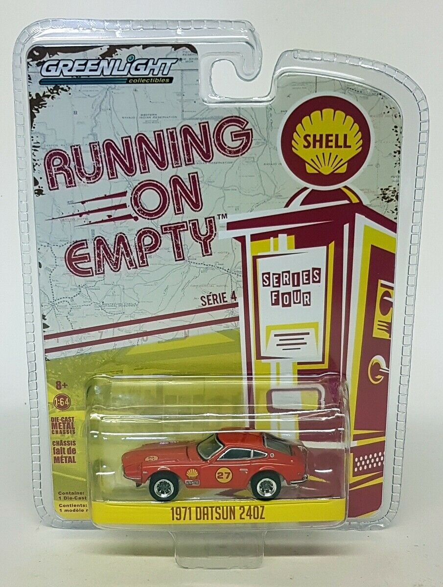 Greenlight 1/64 1971 Datsun 240Z Shell Running on Empty Diecast Model Car