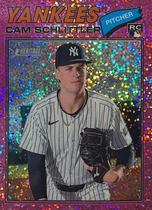 2026 Topps Heritage #222 Cam Schlittler Chrome Pink Sparkle