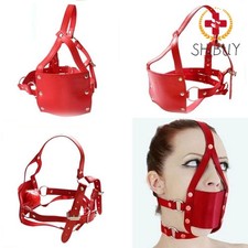 PU Leather Mouth Gag Cover Face Mask Harness BDSM Bondage Muzzle Gags Women