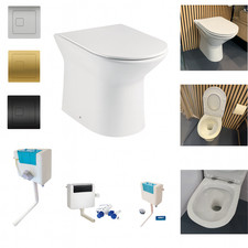 Back To Wall Toilet Rimless D Shape BTW Pan & Black Plate Concealed Cistern Set