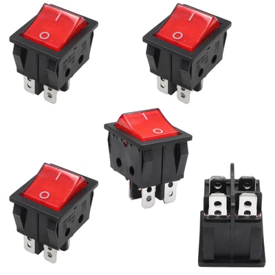 5x Pack Heavy Duty Rocker Switch Red Lighted DPST 30A 250V 4 Pin KCD4 Toggle
