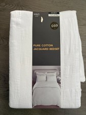 M&S Jacquard White BedSet Pure Cotton Double Duvet Cover & 2 Pillowcases - New
