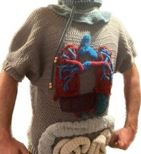 Suéter Anatomía 3D Anatómica Esqueleto Ganchillo Unisex Hecho a Mano Adulto M/L Gris