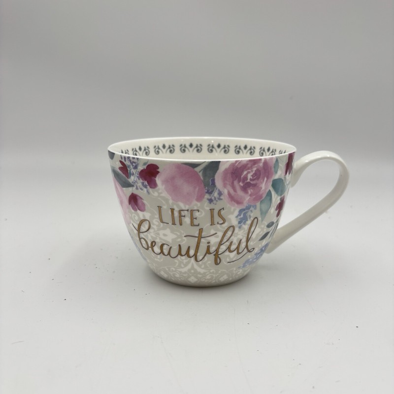 Life is Beautiful Large Portobello By Design Coffee Mug NWT
