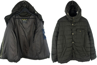 Men's Barbour Cowl Quilt Fibre Down Hooded Green Jacket Coat Size M
