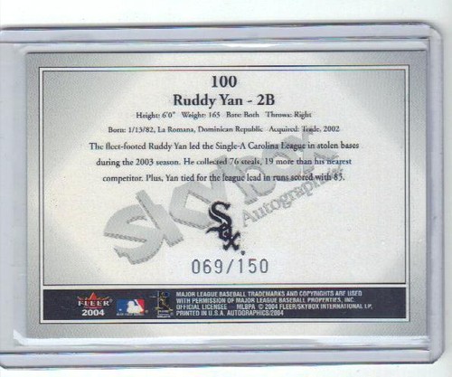 2004- SKYBOX AUTOGRAPHICS #100- Ruddy Yan (INSIGNIA) Pr: 069/150 - Picture 2 of 2