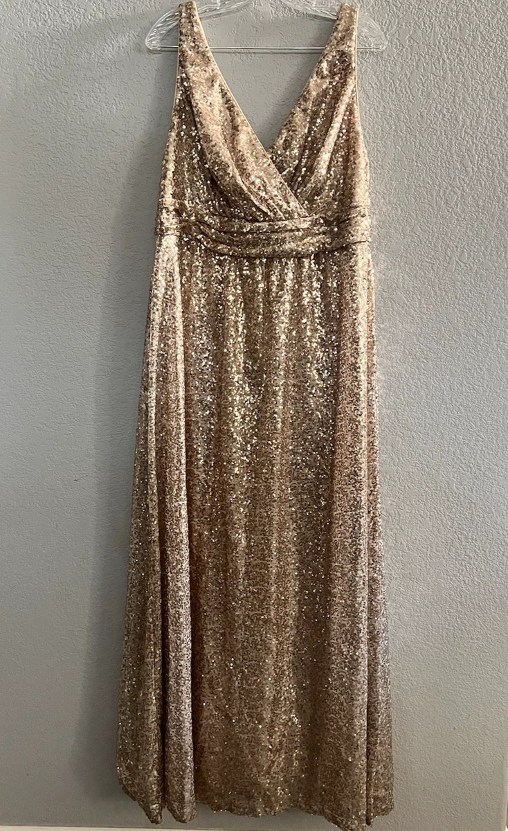 DAVIDS BRIDAL Womens Bridesmaid Gold Sequin Evening Occasion Dress Sz 16 |  eBay