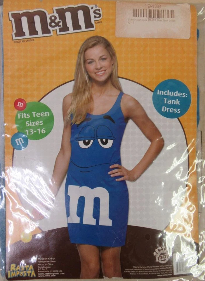 Fantasia vestido regata azul M&M Halloween adolescente tamanho 13-16 Rasta Imposta - Imagem 3 de 4