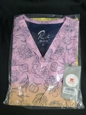 Maevn Morning Sunrise Floral Women's 3-Pocket V-Neck Print Scrub Top Sz. XS