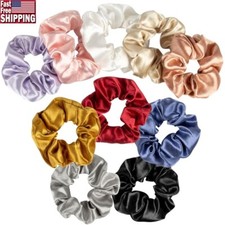 10PCS Silk Hair Scrunchies No Damage Satin Hair Ties Thick Hair Ponytail Holders