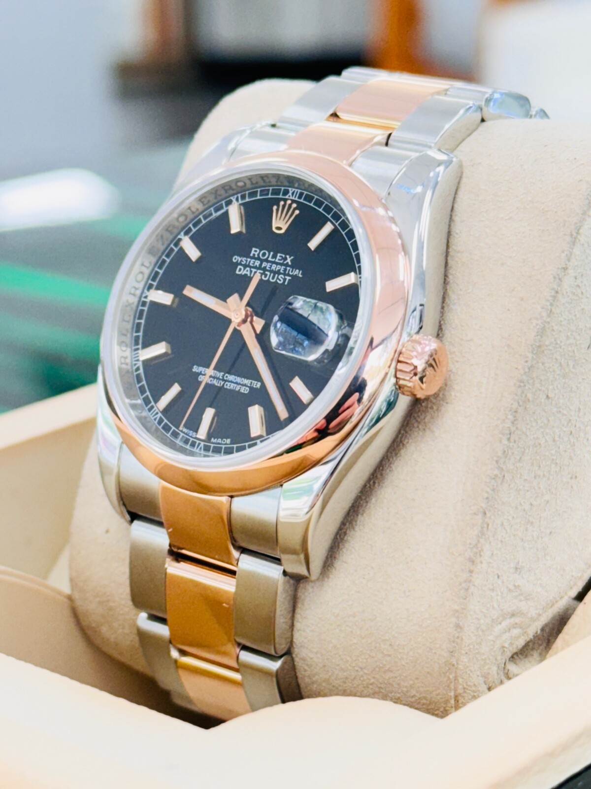 Rolex Datejust 36 116201 18K Rose Gold Black Dial w 'Roulette' Date Wheel Watch - Image 5
