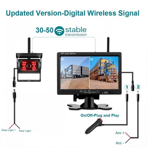 12V-24V 7" Wireless RV Bus Truck Rearview Monitor Dual Vehicle Backup Camera Kit - Picture 3 of 24