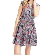 J. Crew blue and pink 100% silk smocked sleeveless paisley peplum mini dress 8