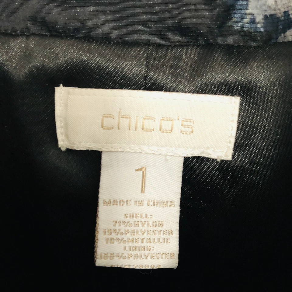 Chico's Sz 1 M 8 10 Jacket Button Down Watercolor Abstract Print High Neck Lined - Image 2 of 4