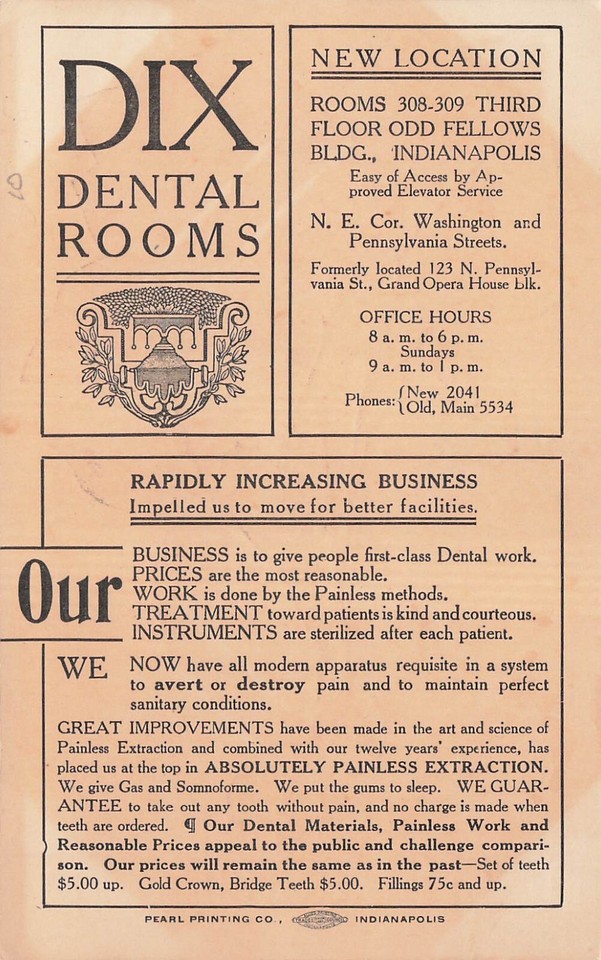 Advertising Card Indianapolis IN Dix Dental Rooms Dix Means Quality