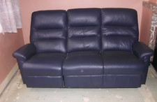 Donkerblauw lederen salon, 3 - zit + 2 - zit