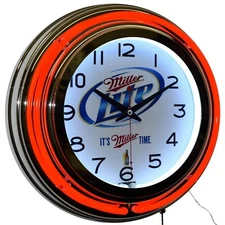 15" It's Miller Time Miller Lite Double Neon Clock Man Cave Pub Bar Decor (Red)
