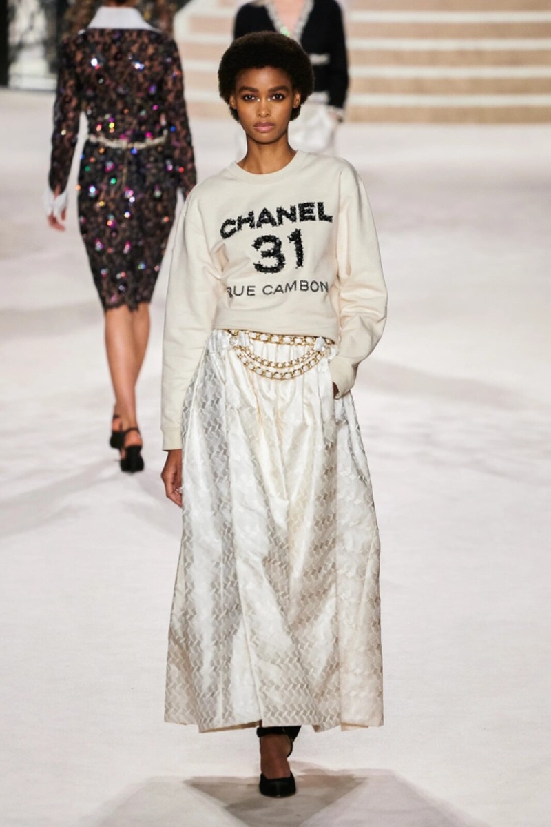 71245 auth CHANEL cream cotton 20A RUE CAMBON SEQUIN PEARL