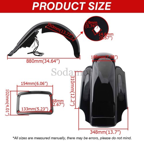 Vivid Black Extended Rear Fender W/ LED Light For HARLEY Touring Glide 1993-08 - Picture 2 of 24