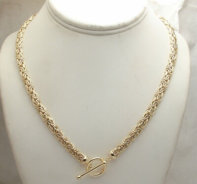 Technibond Byzantine Chain Necklace Toggle Clasp 14K Yellow Gold Plated Silver