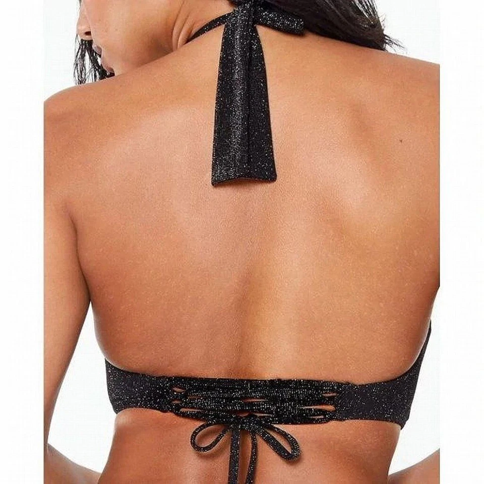 Top de bikini Bar III Shimmer Twist-Halter, negro, talla pequeña Foto 4 de 4